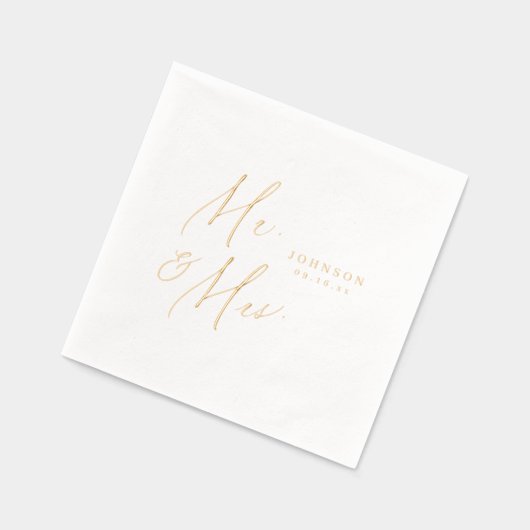 Modern Mr. and Mrs. script minimalist wedding 箔ナプキン (左)