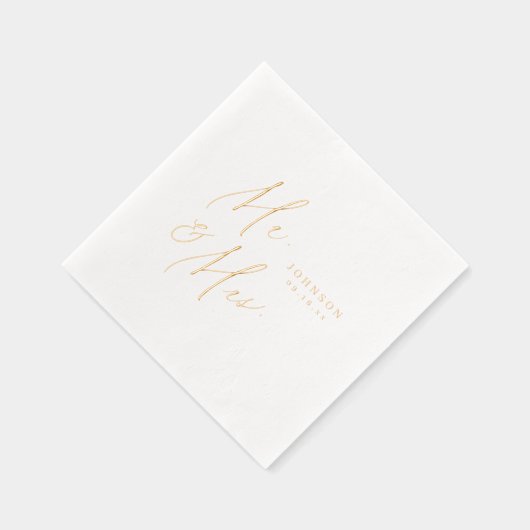 Modern Mr. and Mrs. script minimalist wedding 箔ナプキン (右)