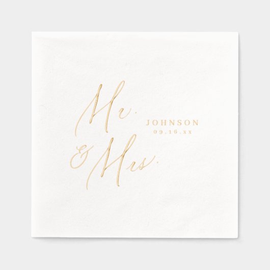 Modern Mr. and Mrs. script minimalist wedding 箔ナプキン (正面)