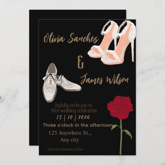 Modern Mr and Mrs wedding gold 招待状 (正面/裏面)