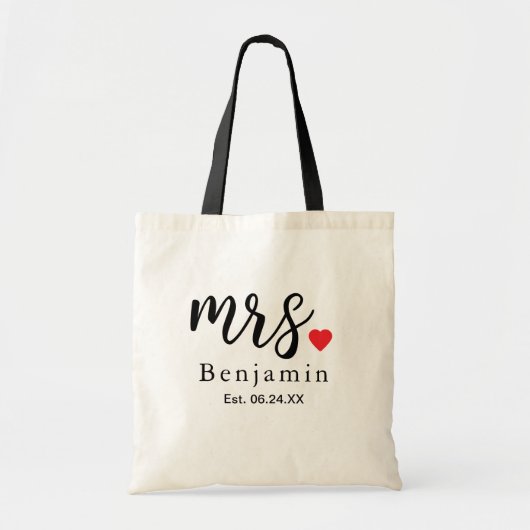 Modern Mrs Black Script Custom Wedding トートバッグ (正面)