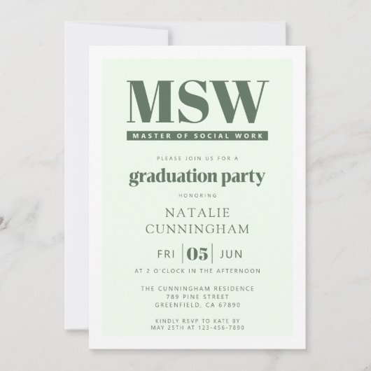 Modern MSW Master of Social Work Graduation 招待状 (正面)