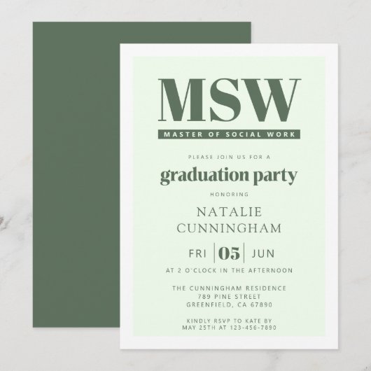 Modern MSW Master of Social Work Graduation 招待状 (正面/裏面)