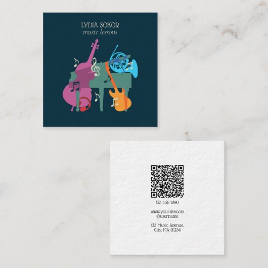 Modern Multi-Instrument Music Business Card スクエア名刺 (正面/裏面)