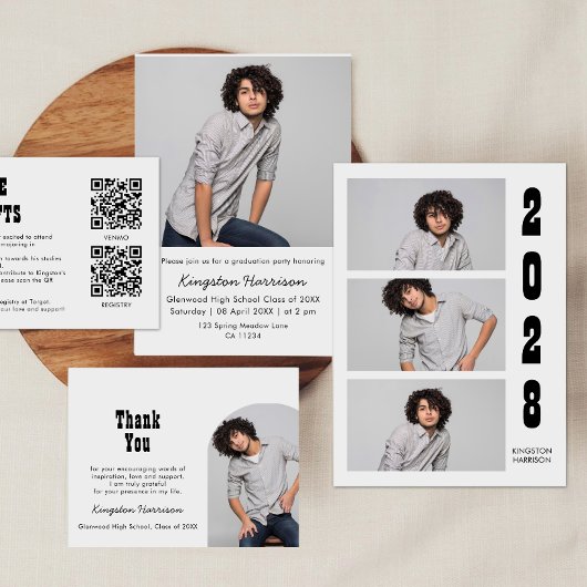 Modern Multi Photo Boy Graduation Invitation 招待状