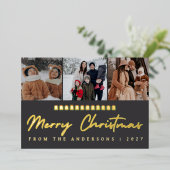 Modern Multi Photo Collage Merry Christmas 箔シーズンカード (立ち正面)