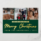 Modern Multi Photo Collage Merry Christmas 箔シーズンカード (正面)