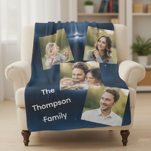 Modern Multi-Photo Family Name Custom シェルパブランケット