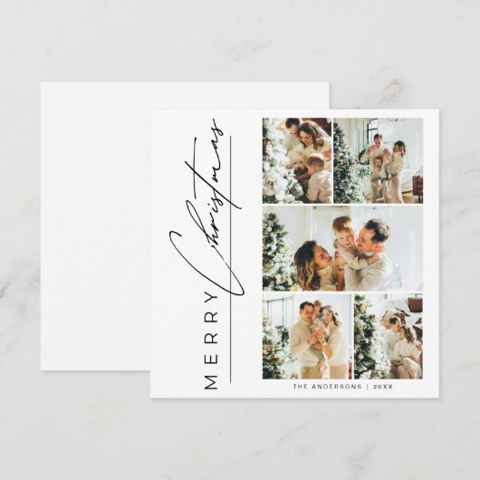 Modern Multi Photo Merry Christmas Script シーズンカード (正面/裏面)