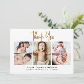 Modern Multi-Photo Newborn Baby Name Birth stats サンキューカード (スタンド正面)