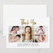 Modern Multi-Photo Newborn Baby Name Birth stats サンキューカード (正面/裏面)