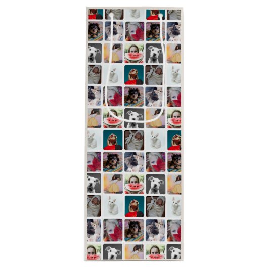 Modern Multi Photo Square Insta Pattern ワインギフトバッグ (正面)