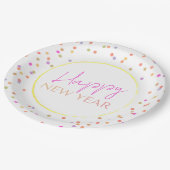 Modern Multicolor Dots Happy New Year ペーパープレート (アングル)