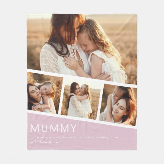Modern Mummy Photo Strip Collage Fleece Pink フリースブランケット (正面)