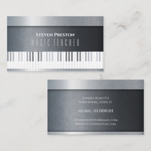 Modern Music Teacher | Silver Piano 名刺 (正面/裏面)