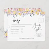 Modern Mustard Yellow and Lavender Floral Wedding 出欠カード (正面/裏面)