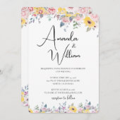 Modern Mustard Yellow and Lavender Floral Wedding 招待状 (正面/裏面)