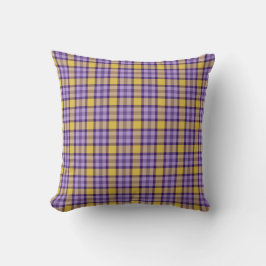 Modern Mustard Yellow and Lavender Purple Plaid Th クッション