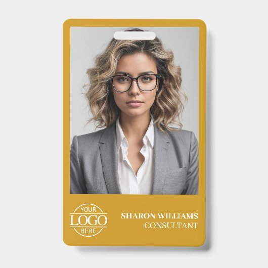 Modern Mustard Yellow Employee Photo Company Logo バッジ (正面)