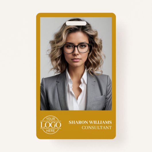 Modern Mustard Yellow Employee Photo Company Logo バッジ (正面)