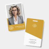 Modern Mustard Yellow Employee Photo Company Logo バッジ (正面＆裏面)