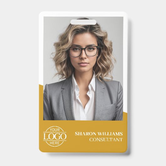 Modern Mustard Yellow Employee Photo Company Logo バッジ (正面)