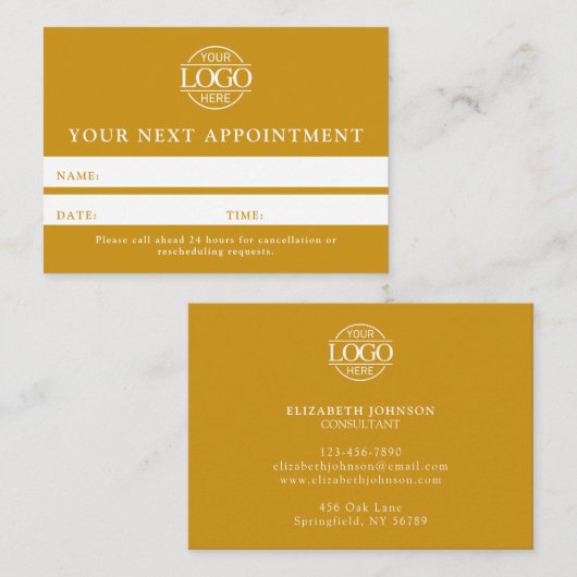 Modern Mustard Yellow Professional Simple Reminder 予約カード (正面/裏面)