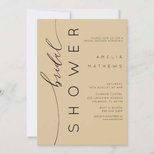 Modern Muted Gold & Black Bridal Shower 招待状 (正面)