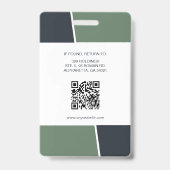 Modern Muted Green Professional Employee Photo ID バッジ (裏面)