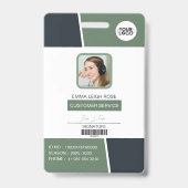 Modern Muted Green Professional Employee Photo ID バッジ (正面)