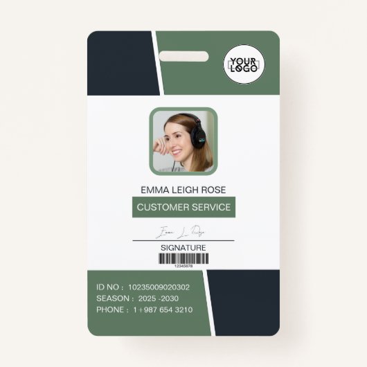 Modern Muted Green Professional Employee Photo ID バッジ (正面)