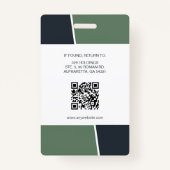 Modern Muted Green Professional Employee Photo ID バッジ (裏面)