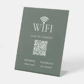 Modern Muted Green WiFi Network Password QR Code 台座サイン (正面)
