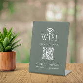 Modern Muted Green WiFi Network Password QR Code 台座サイン