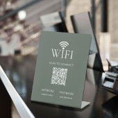 Modern Muted Green WiFi Network Password QR Code 台座サイン