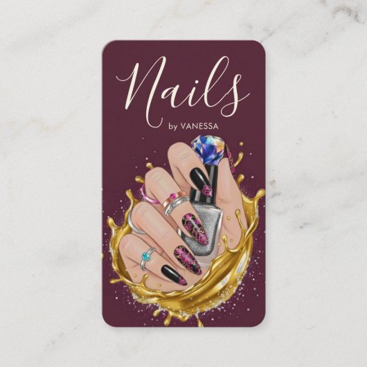 Modern Nail Art Studio Burgundy Manicurist Artist 名刺 (正面)