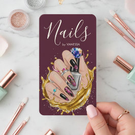 Modern Nail Art Studio Burgundy Manicurist Artist 名刺