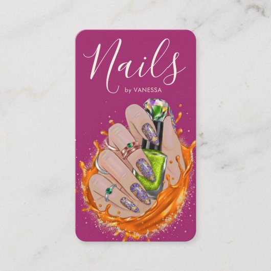 Modern Nail Art Studio Manicurist Artist Hot Pink 名刺 (正面)