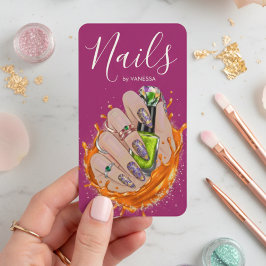 Modern Nail Art Studio Manicurist Artist Hot Pink 名刺