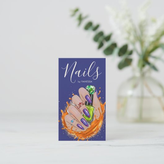 Modern Nail Art Studio Manicurist Artist Navy Blue 名刺 (スタンド正面)