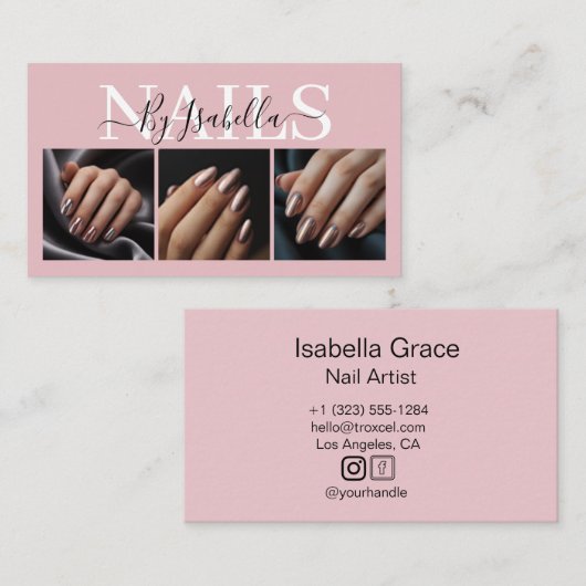 Modern Nail Artist Three Photo Typography 名刺 (正面/裏面)
