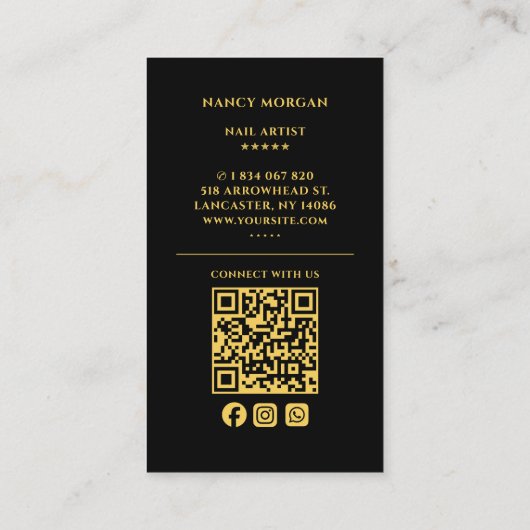 Modern Nail salon QR Code Black And Gold 名刺 (裏面)