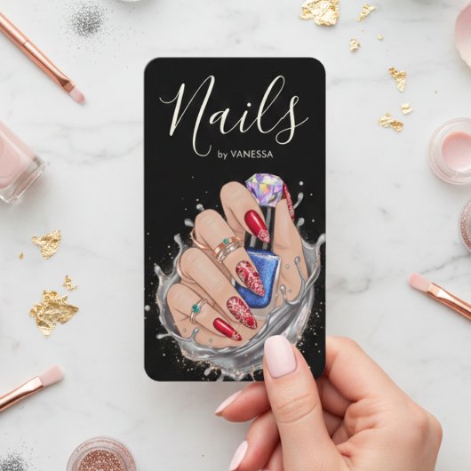 Modern Nail Studio Red Blue Manicurist Artist 名刺
