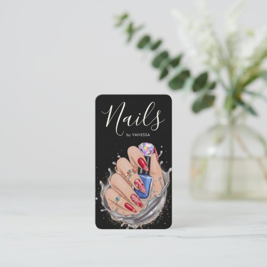 Modern Nail Studio Red Blue Manicurist Artist 名刺 (スタンド正面)