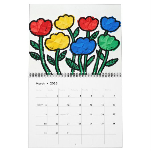 Modern Naive Floral Art Calendar カレンダー (3月 2026)