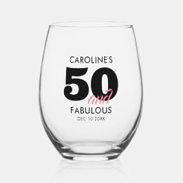 Modern Name 50th Birthday ステムなしワイングラス