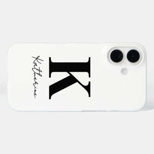 Modern Name Initial White Black Personalize Case-Mate iPhoneケース (裏面 (横))
