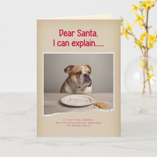 Modern Naughty Funny Dog Photo Christmas Folded カード (黄色い花)