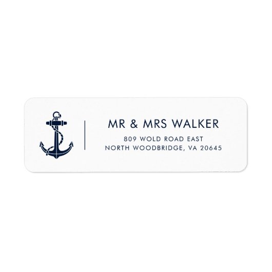 Modern Nautical Anchor Newlyweds Return Address ラベル (正面)