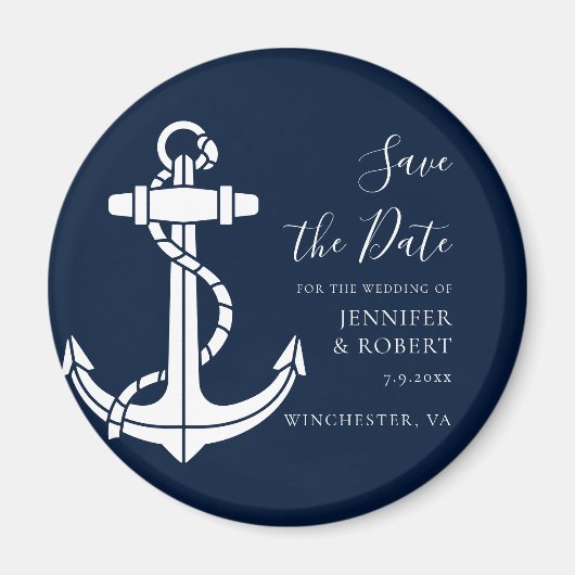 Modern Nautical Anchor Wedding Save the Date マグネット (正面)